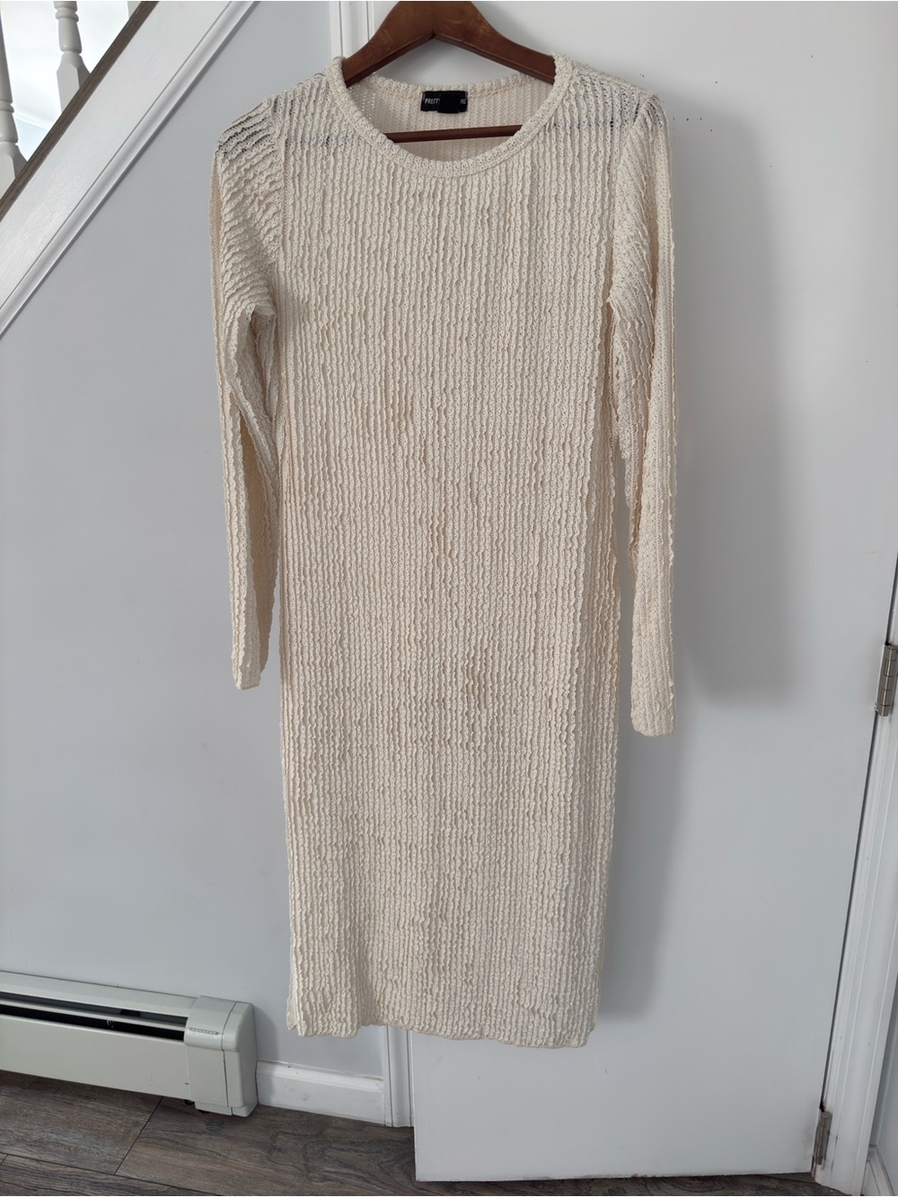 PrettyLittleThing Cream Ribbed Long Sleeve Midi Dress